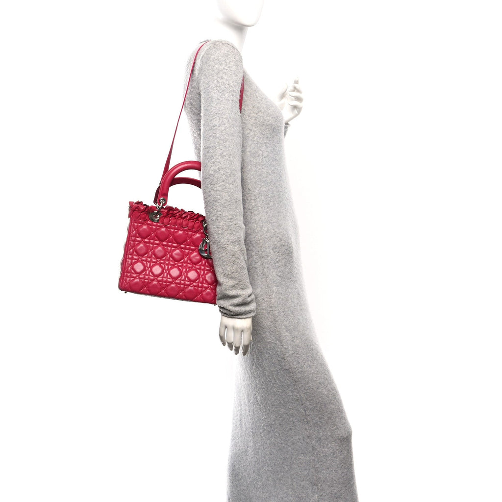 Christian Dior Lambskin Cannage Bow Medium Lady Dior Fuchsia