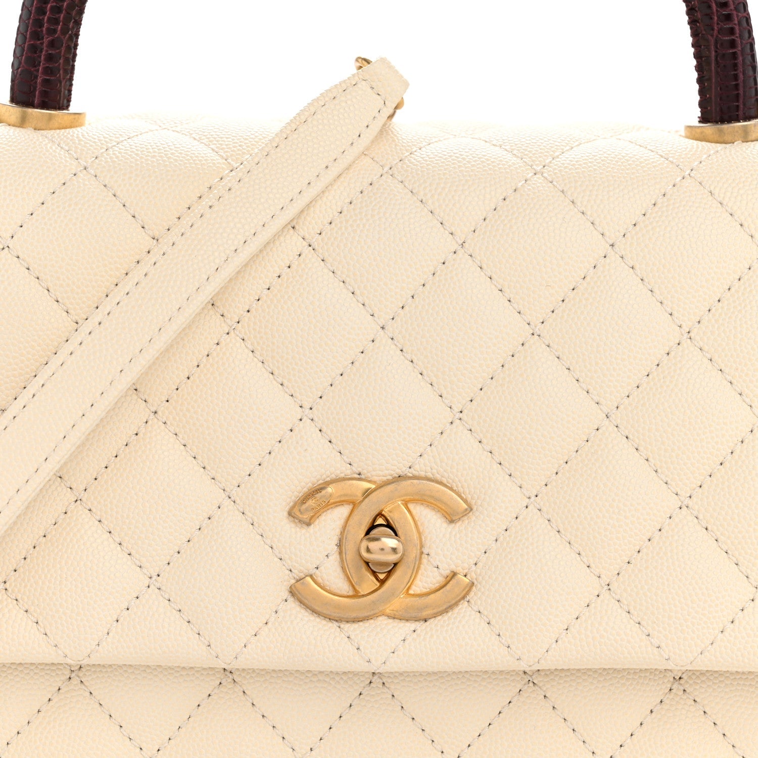 Chanel Caviar Lizard Quilted Small Coco Handle Flap Ivory
