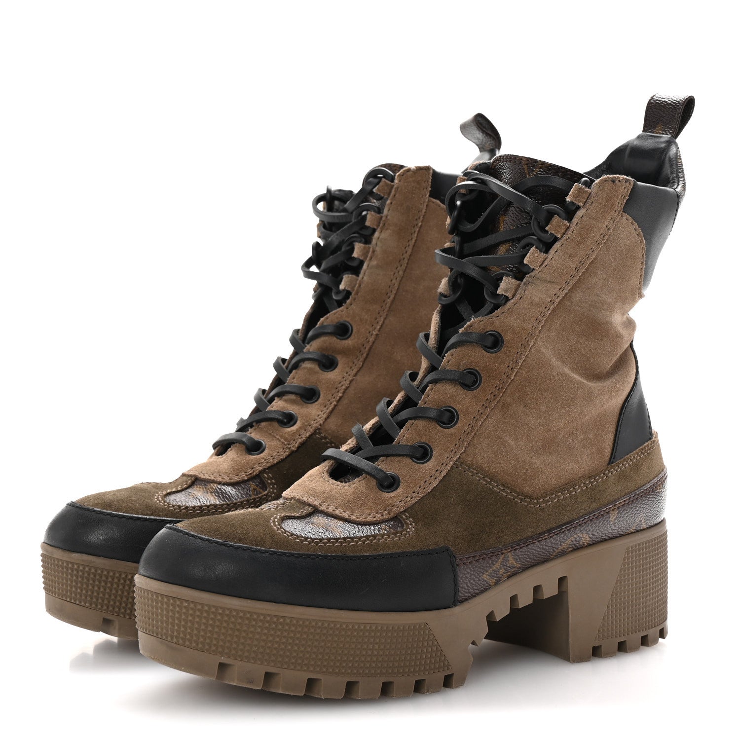 Louis Vuitton Suede Calfskin Monogram Laureate Platform Desert Boots 37.5 Taupe