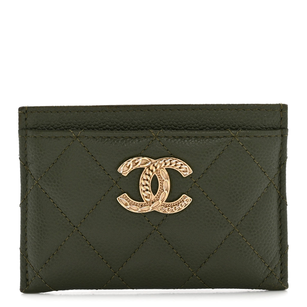 Caviar Quilted Multi Chain Card Holder Khaki