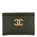 Caviar Quilted Multi Chain Card Holder Khaki