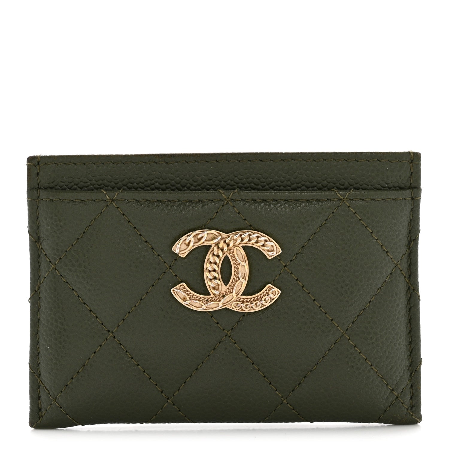 Caviar Quilted Multi Chain Card Holder Khaki