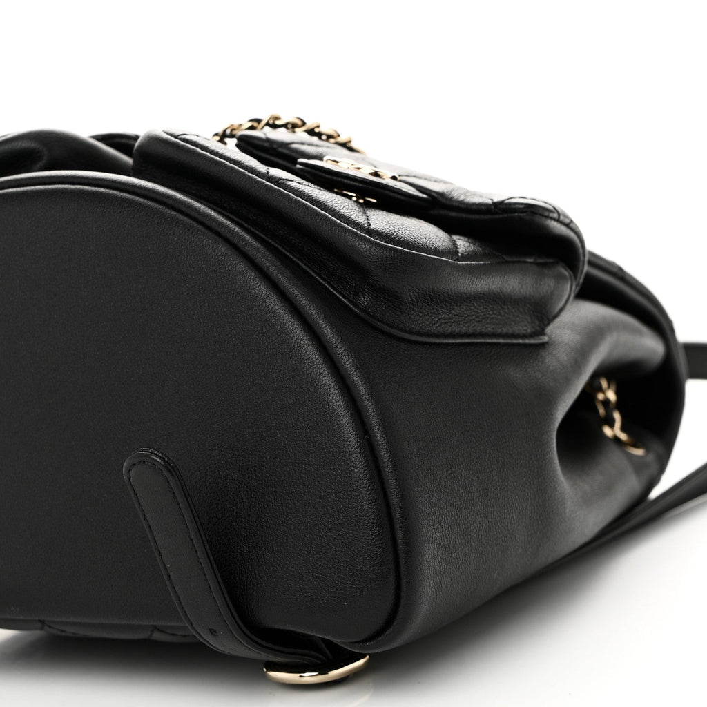 Chanel Calfskin Quilted Medium Duma Pockets Drawstring Backpack Black