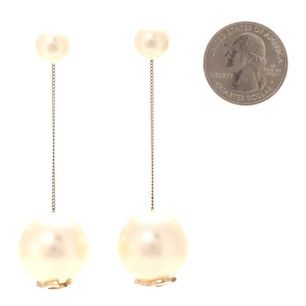 Pearl CC Chain Drop Earrings Gold