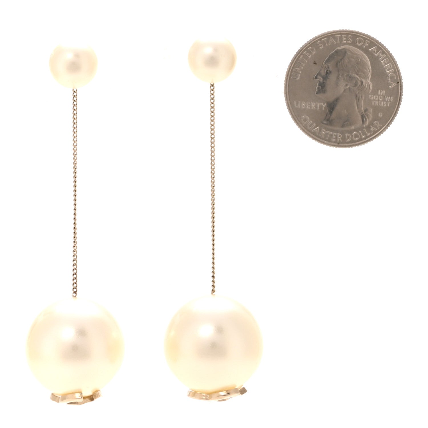 Pearl CC Chain Drop Earrings Gold