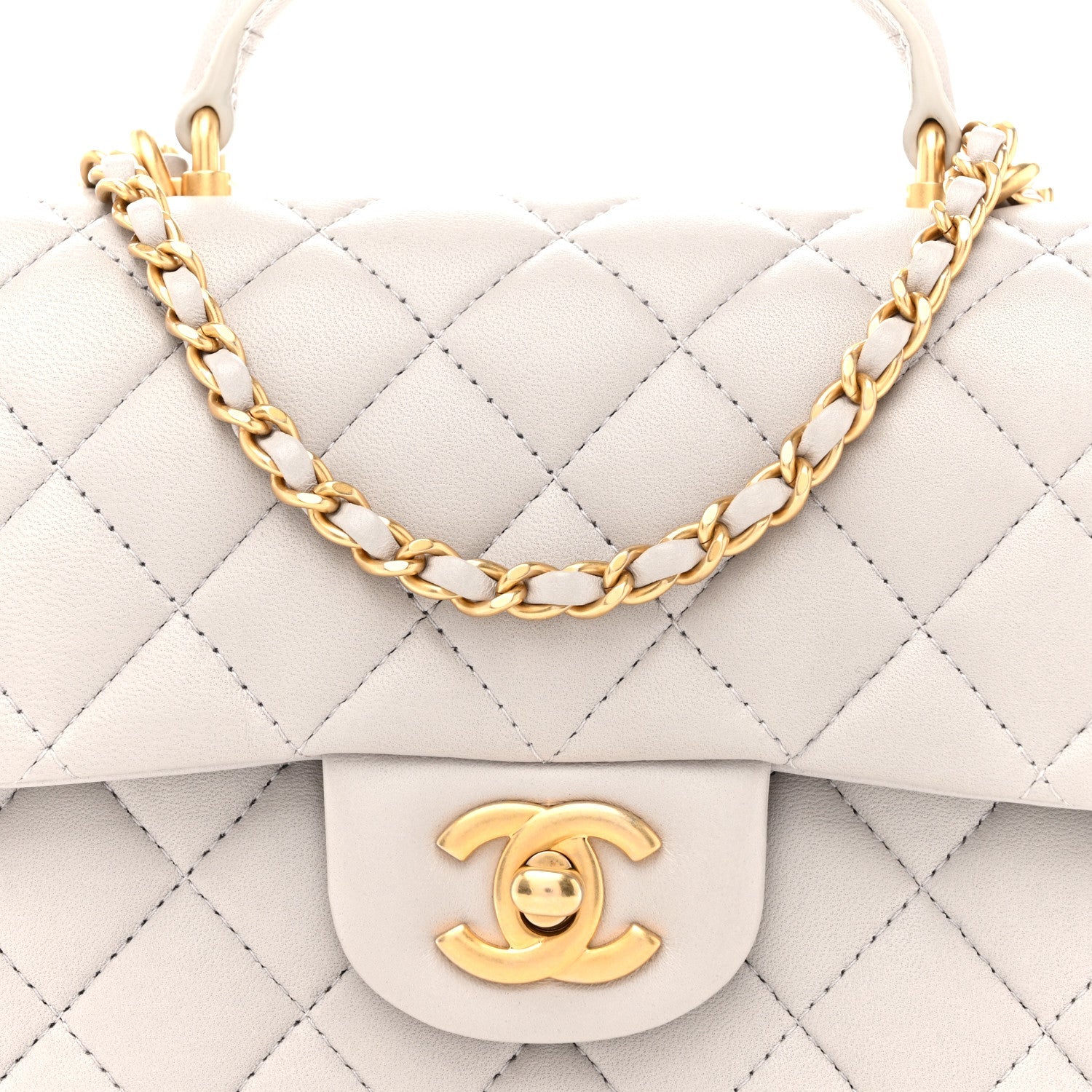 Chanel Lambskin Quilted Mini Top Handle Rectangular Flap Grey
