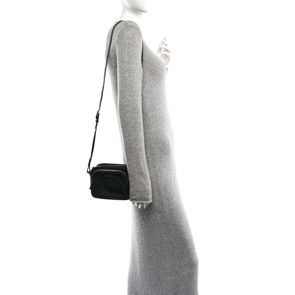 Prada Nylon Vela Saffiano Double Zip Crossbody Black