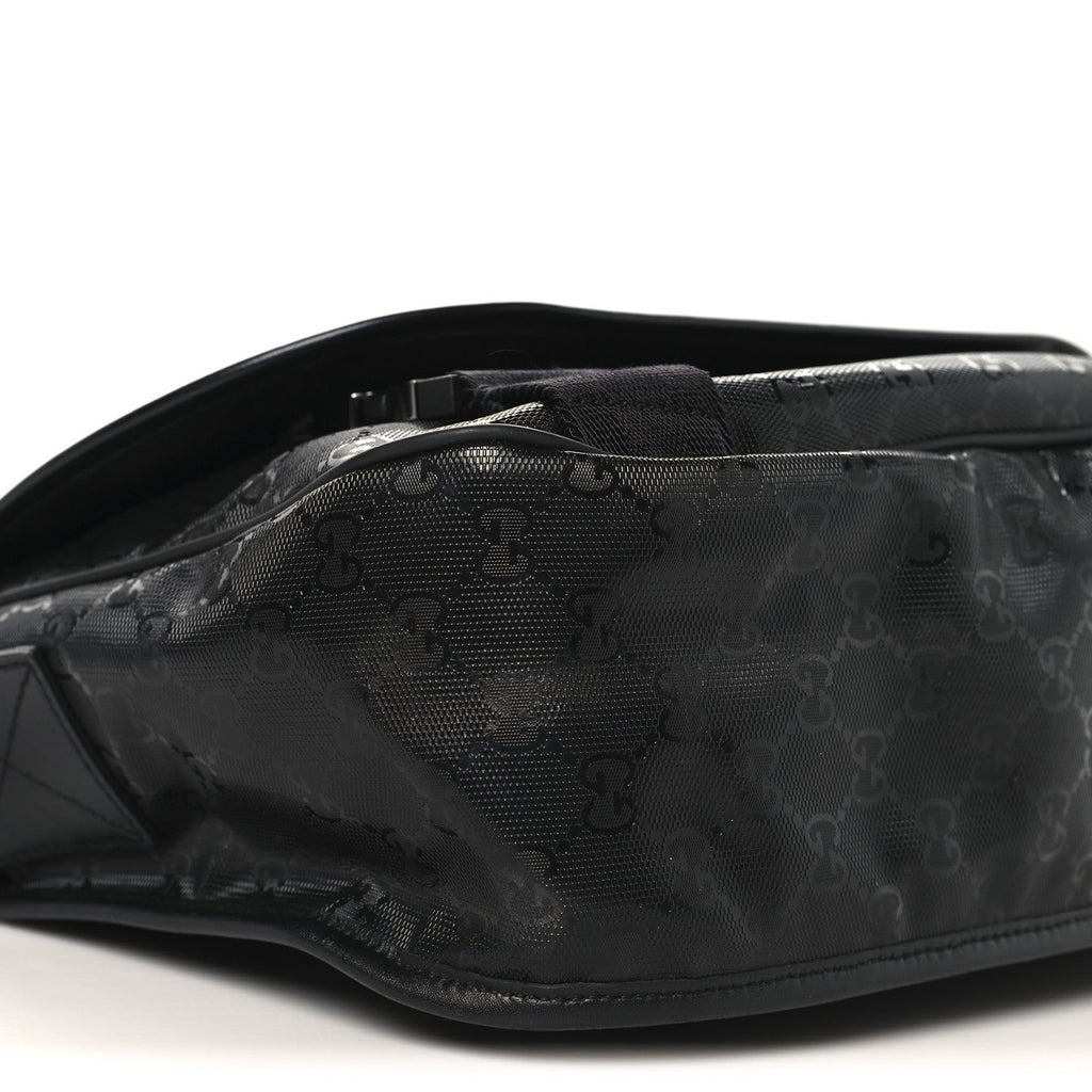 Gucci Imprime Monogram Medium Double Buckle Flap Messenger Bag Black