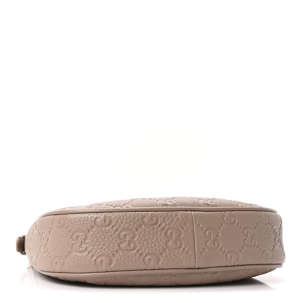 Gucci GG Grainy Calfskin Emblem Medium Half Moon Shoulder Bag Taupe