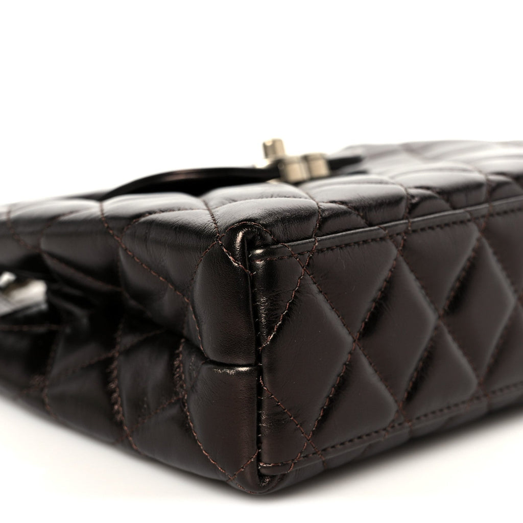 Chanel Metallic Aged Calfskin Quilted Nano Kelly Shopper Light Brown