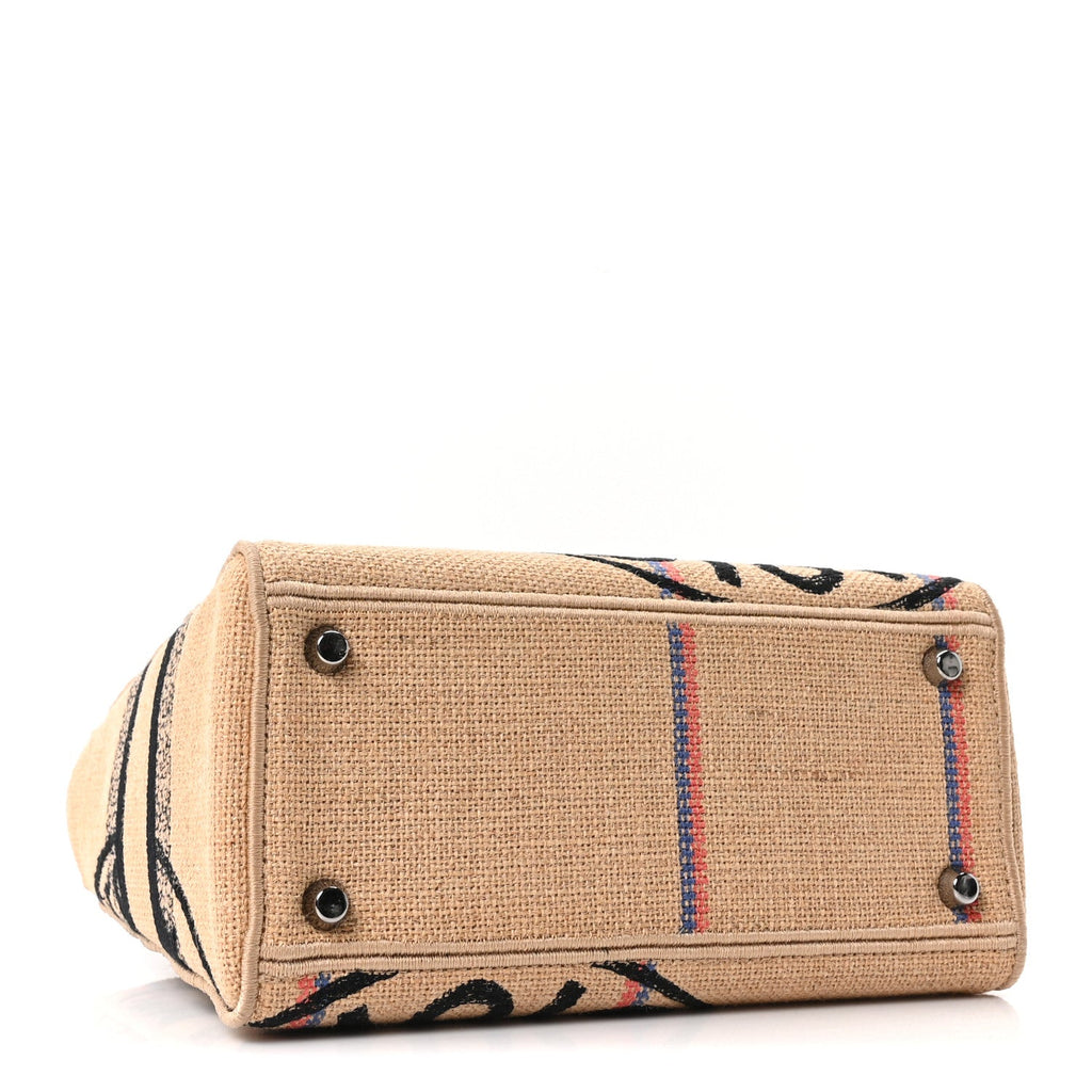Christian Dior Canvas Jute Embroidered Medium Lady D-Lite Beige Multicolor