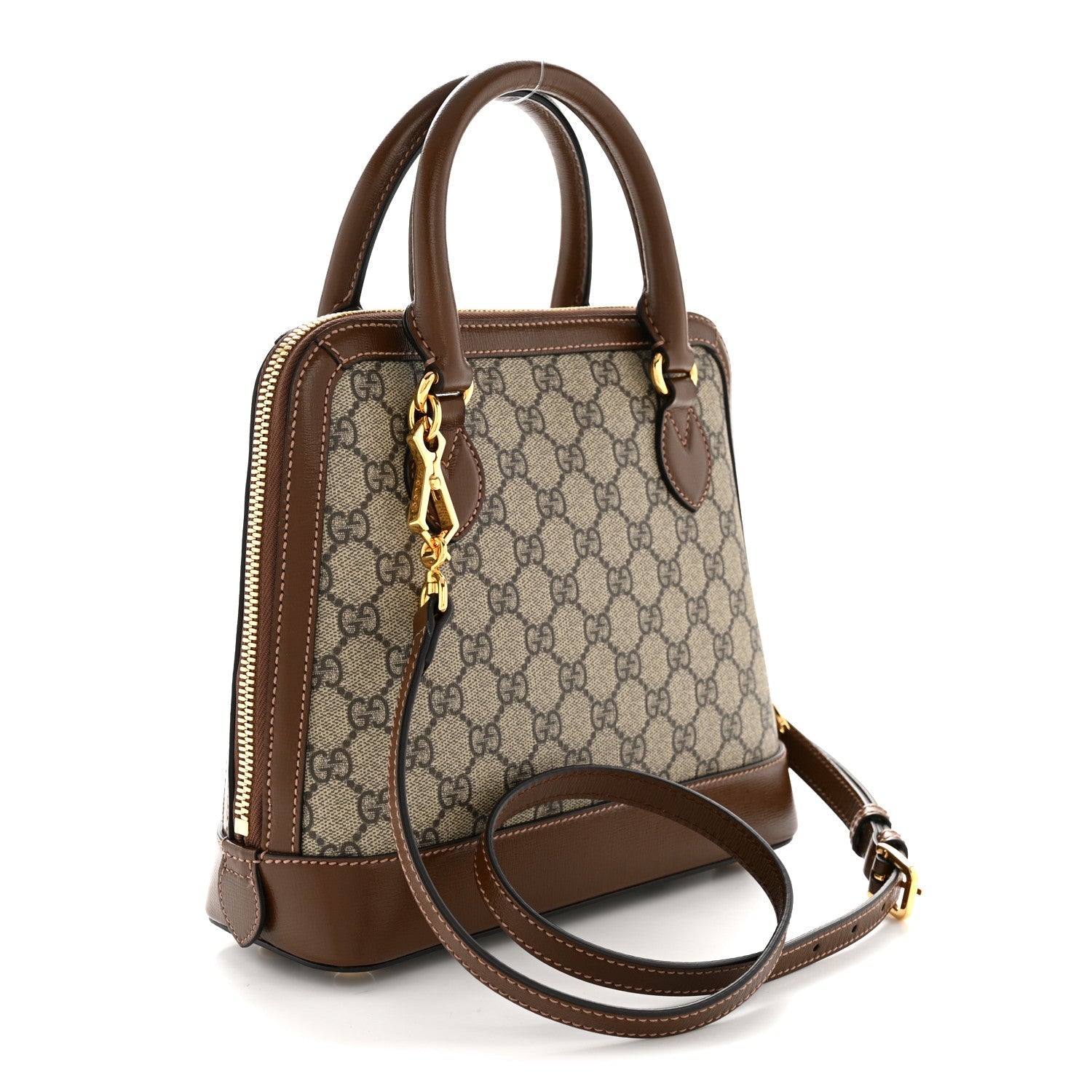 Gucci GG Supreme Monogram Azalea Calfskin Small Horsebit 1955 Top Handle Bag Beige Ebony Brown Sugar