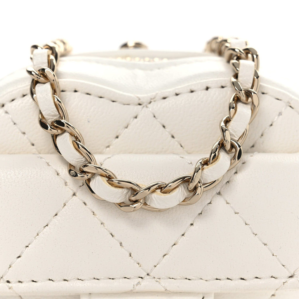 Chanel Lambskin Quilted CC In Love Heart Coin Purse With Chain White