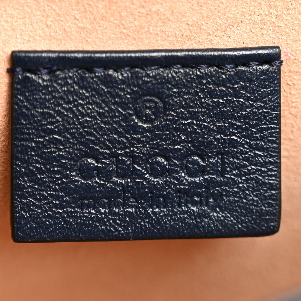 Gucci Vintage Effect Calfskin Matelasse Diagonal Super Mini Torchon GG Marmont Shoulder Bag Blue Agata Mystic White