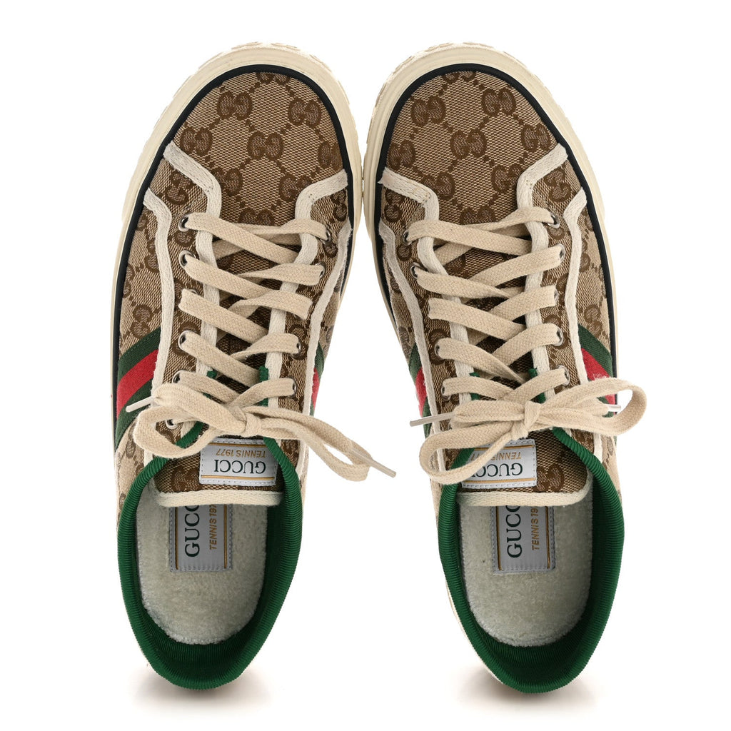 Gucci GG Monogram Web Womens 1977 Tennis Sneakers 40.5 Beige Ebony Mystic White