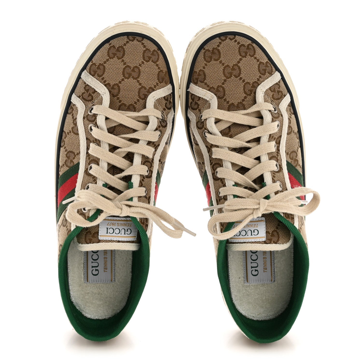 Gucci GG Monogram Web Womens 1977 Tennis Sneakers 40.5 Beige Ebony Mystic White