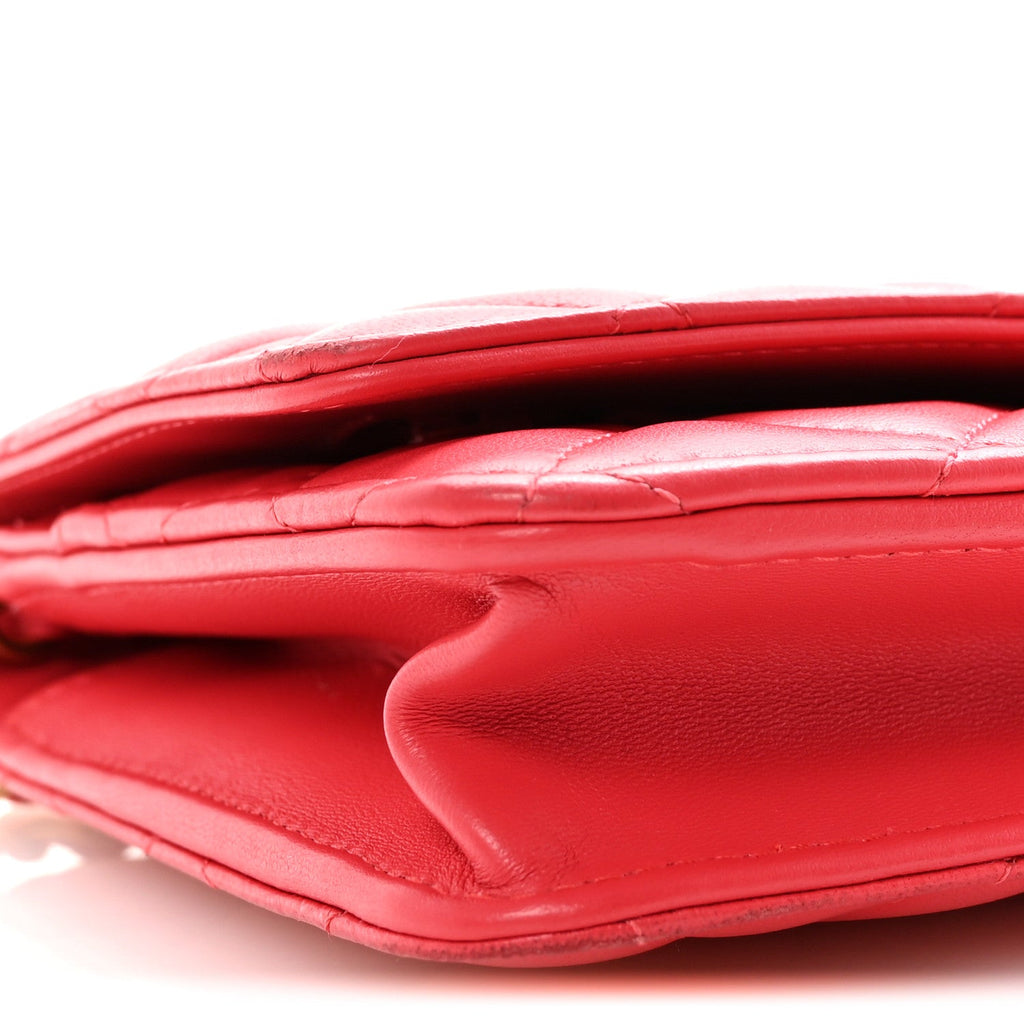 Chanel Lambskin Quilted CC Pearl Crush Wallet on Chain WOC Red