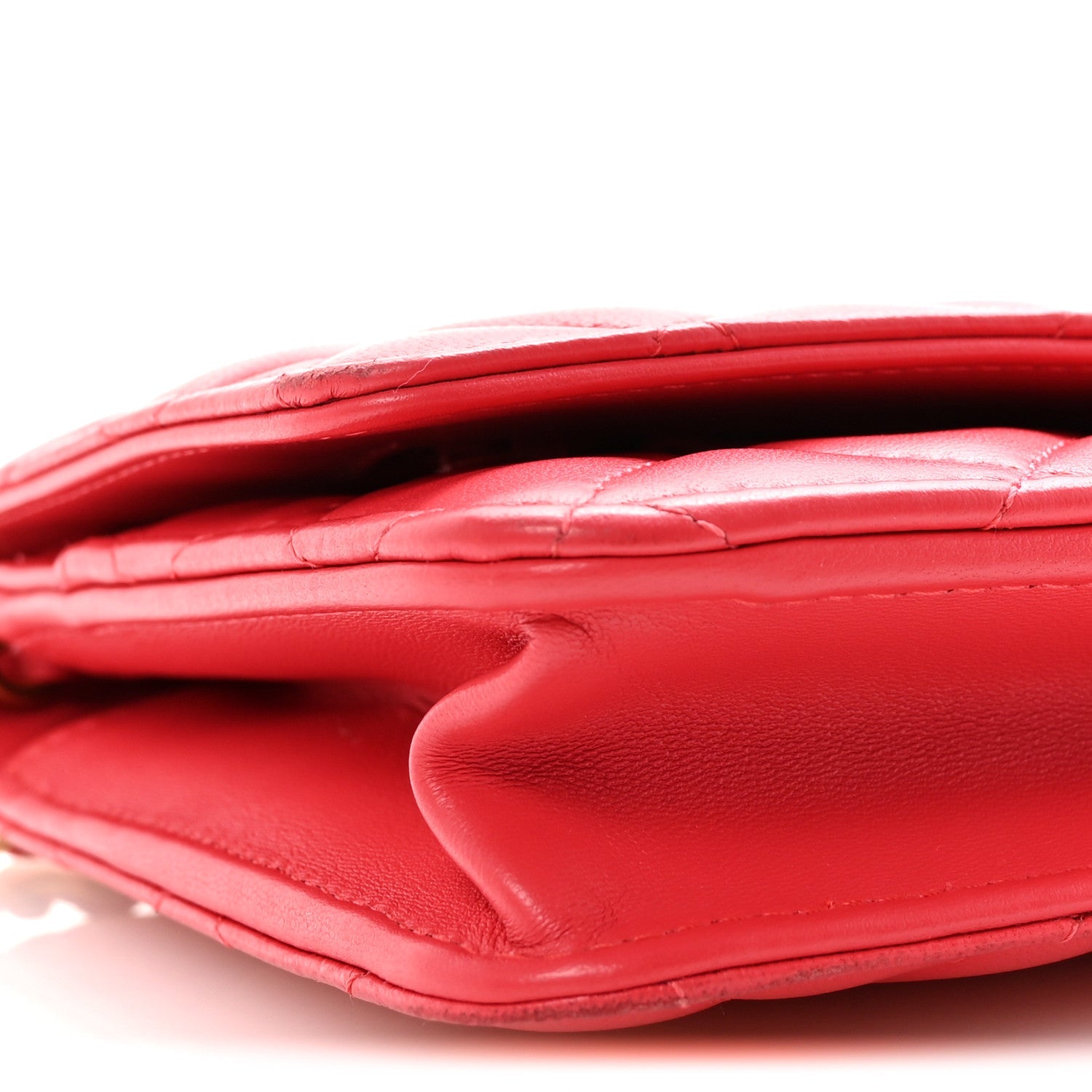 Chanel Lambskin Quilted CC Pearl Crush Wallet on Chain WOC Red