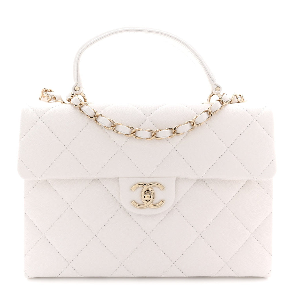 Chanel Caviar Quilted Medium Retro Twist Top Handle Flap White