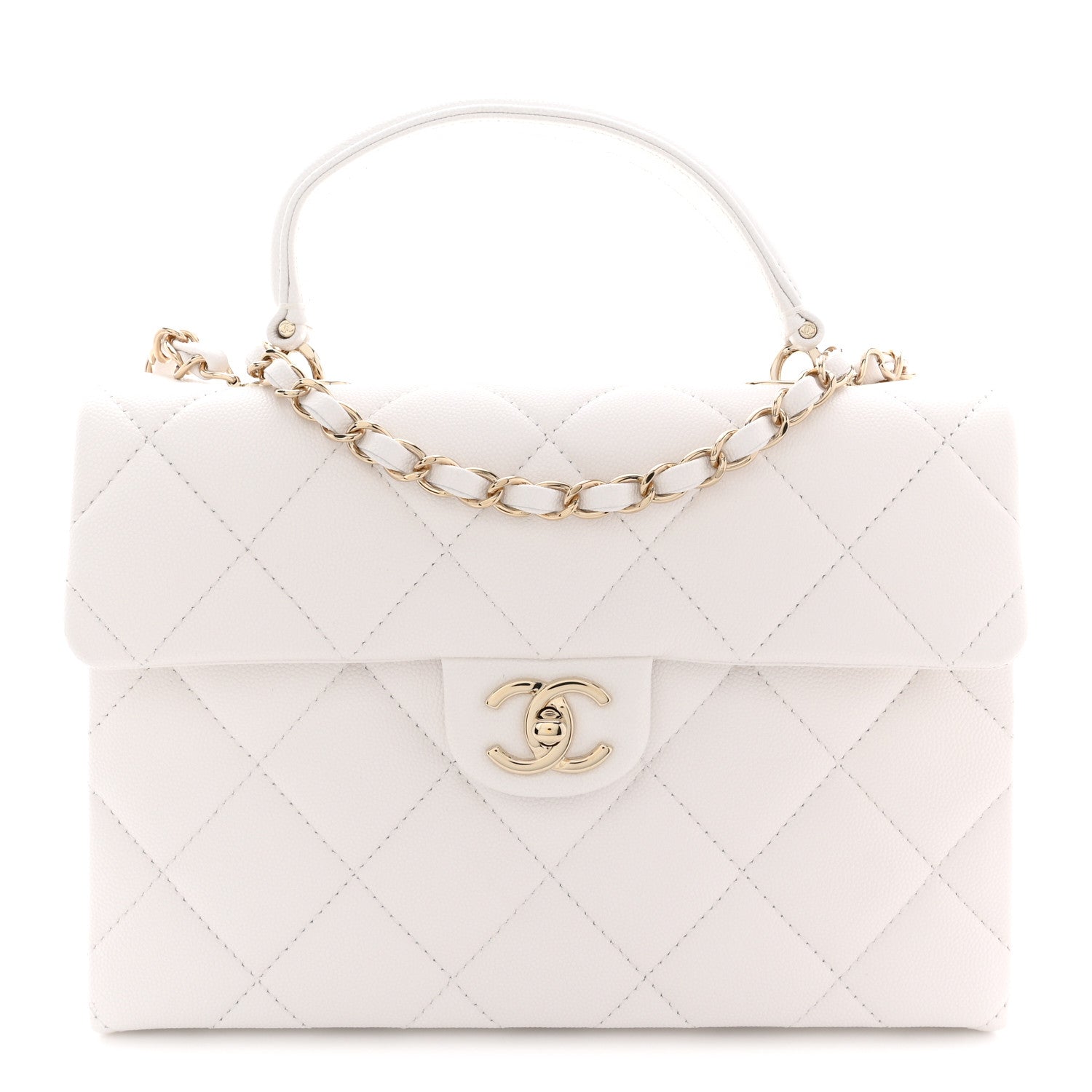 Chanel Caviar Quilted Medium Retro Twist Top Handle Flap White
