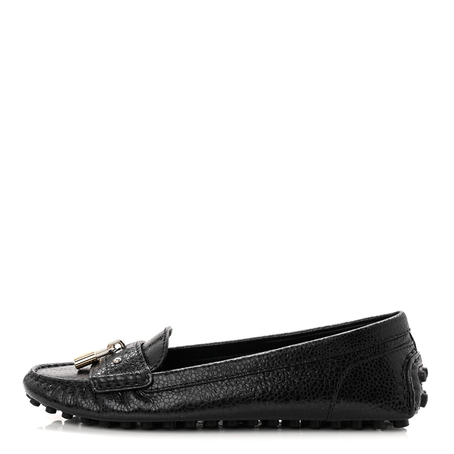 Louis Vuitton Grained Calfskin Close Up Flat Loafer 37 Black