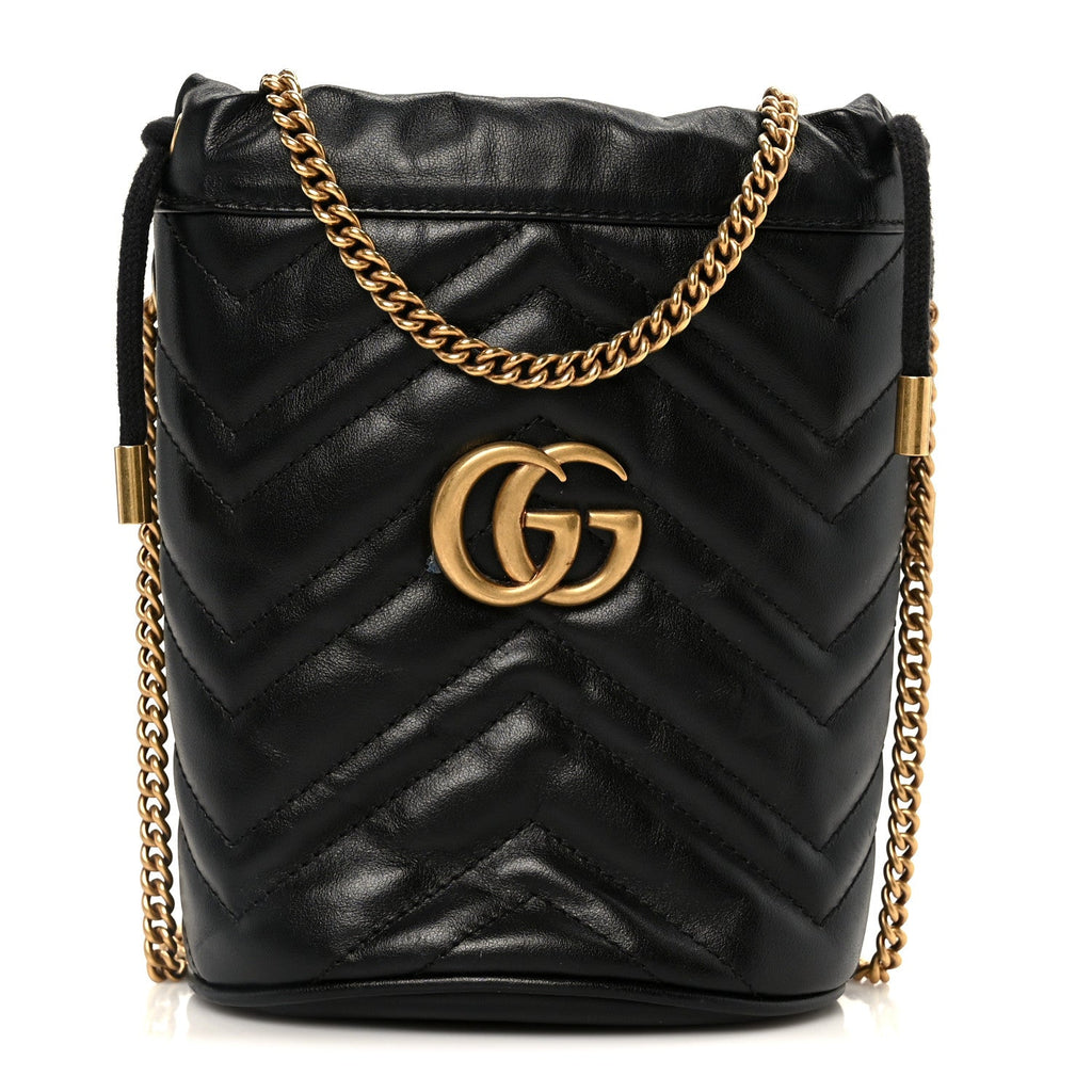 Gucci Calfskin Matelasse Mini GG Marmont 2.0 Bucket Bag Black