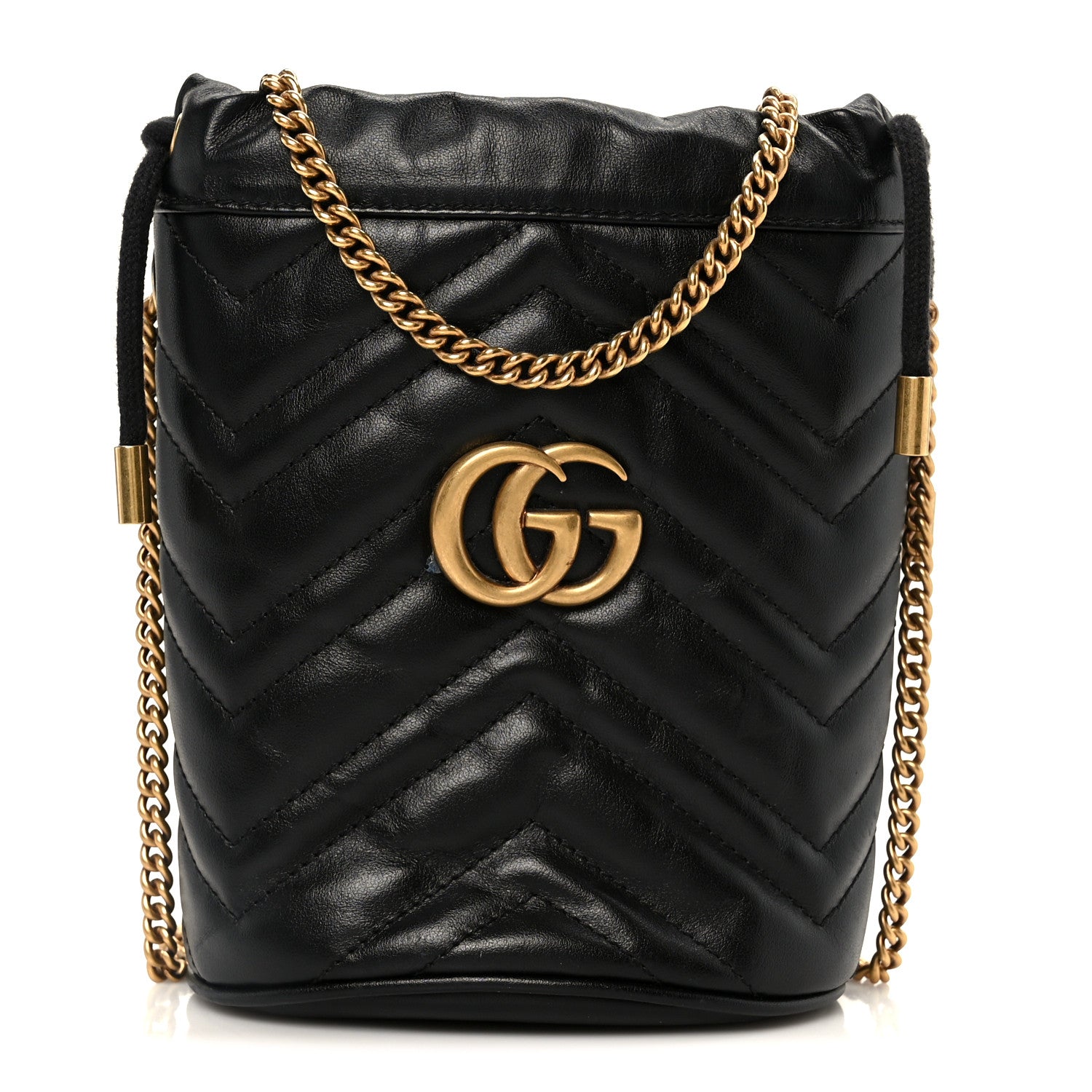 Gucci Calfskin Matelasse Mini GG Marmont 2.0 Bucket Bag Black
