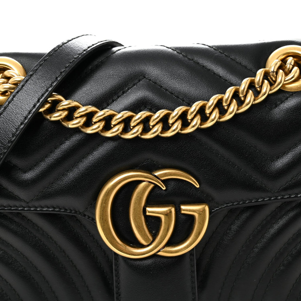 Gucci Calfskin Matelasse Small GG Marmont Shoulder Bag Black