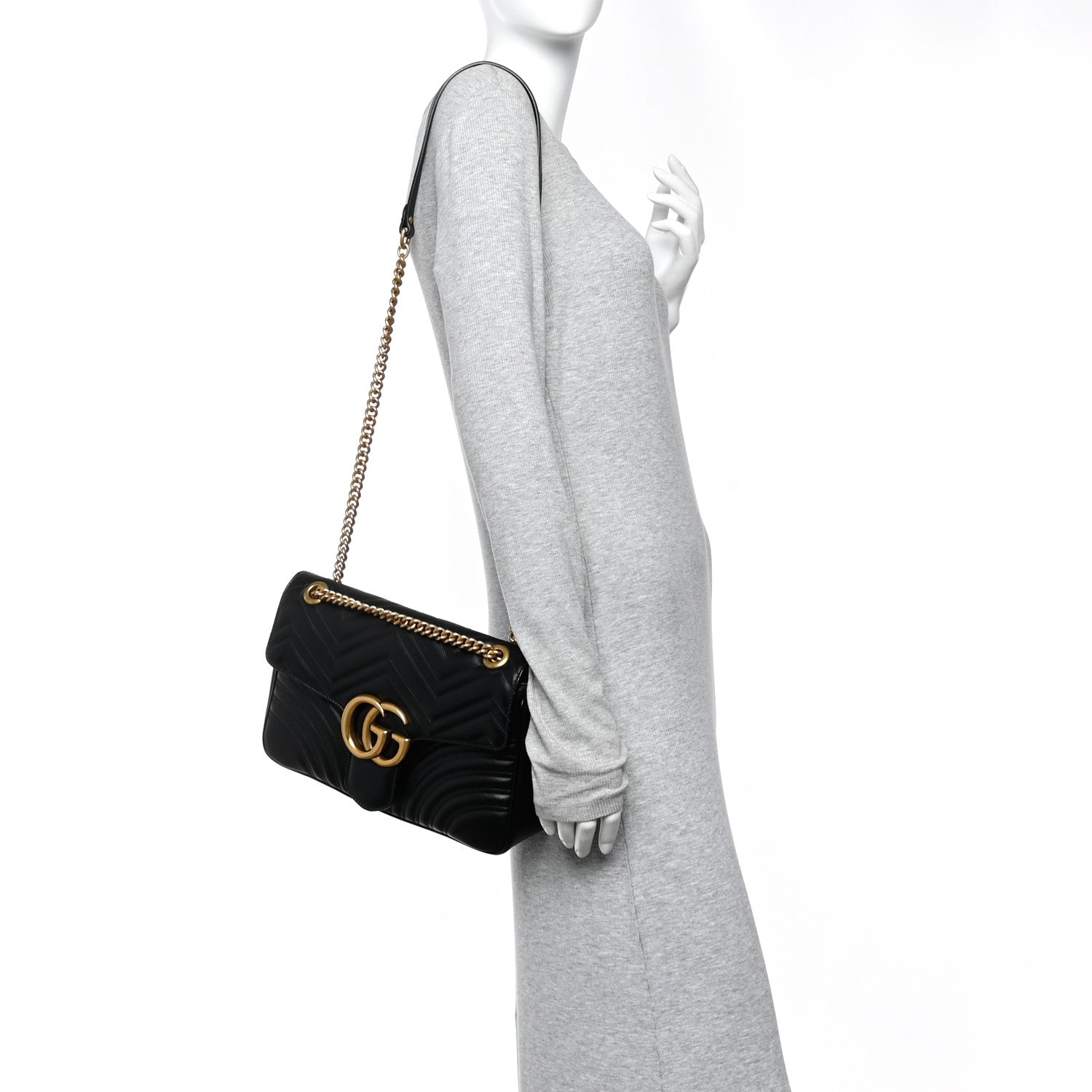 Gucci Calfskin Matelasse Medium GG Marmont Shoulder Bag Black