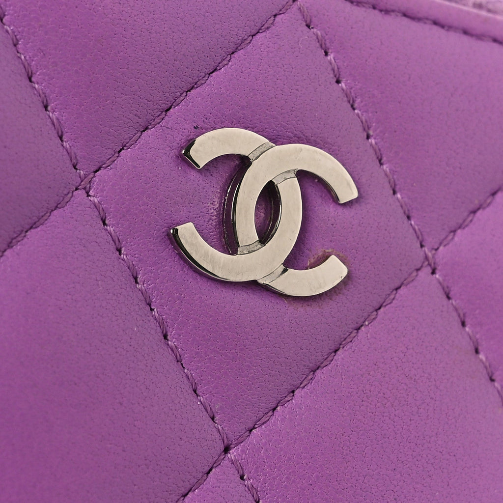 Lambskin Quilted Zip Around Coin Purse Wallet Purple