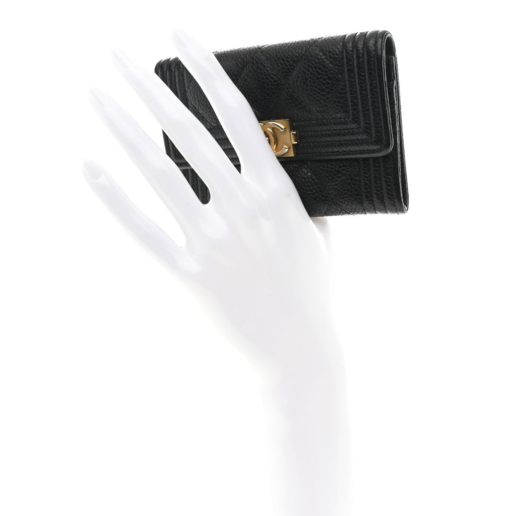 Caviar Quilted Boy Flap Card Holder Black