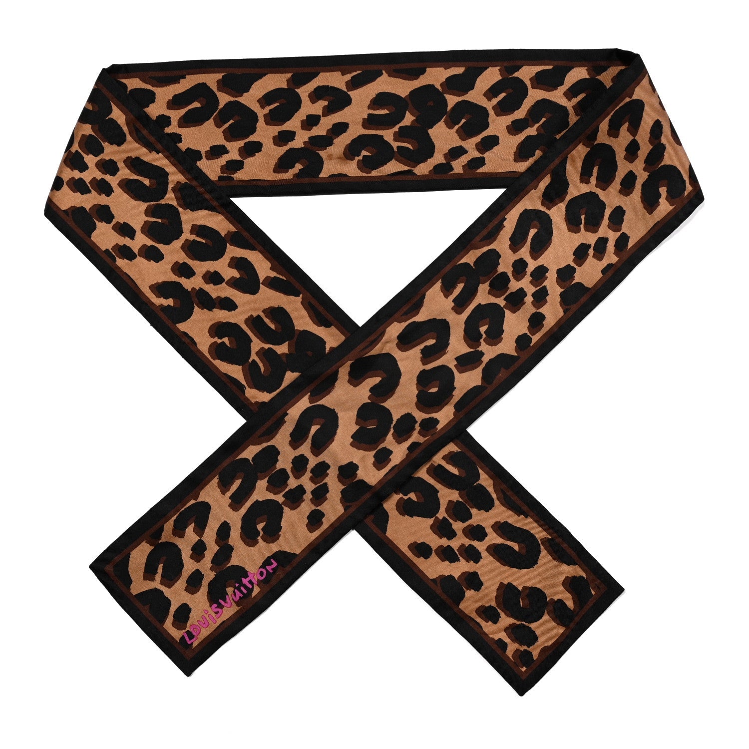 Louis Vuitton Silk Leopard Bandeau Scarf Marron