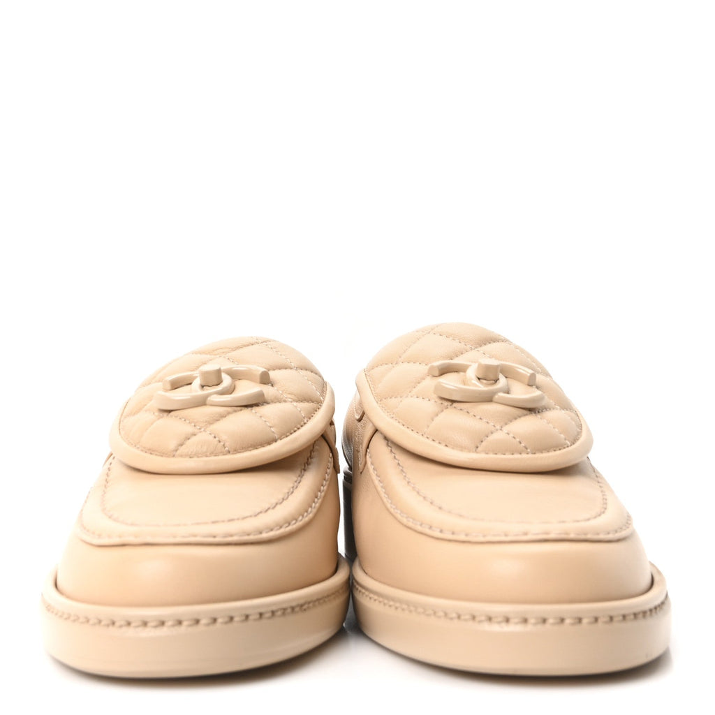 Lambskin Quilted CC Turnlock Loafers 37.5 Beige