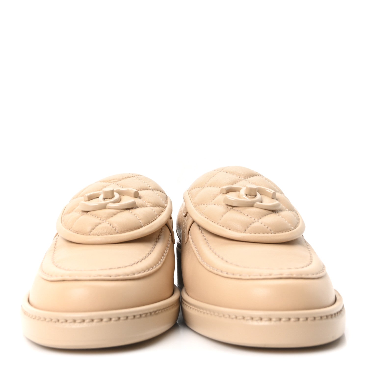 Lambskin Quilted CC Turnlock Loafers 37.5 Beige
