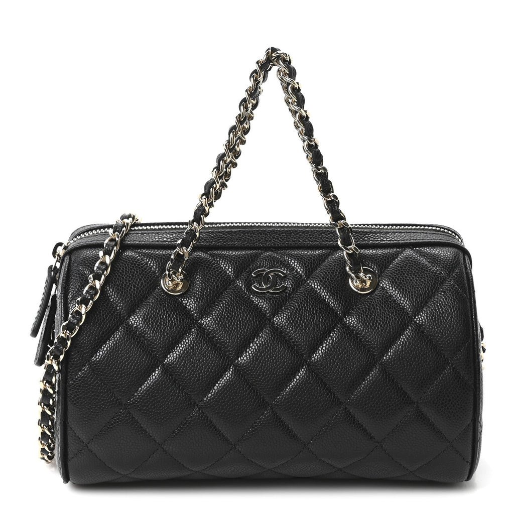 Chanel Caviar Quilted Barrel Purse With Chain  Black