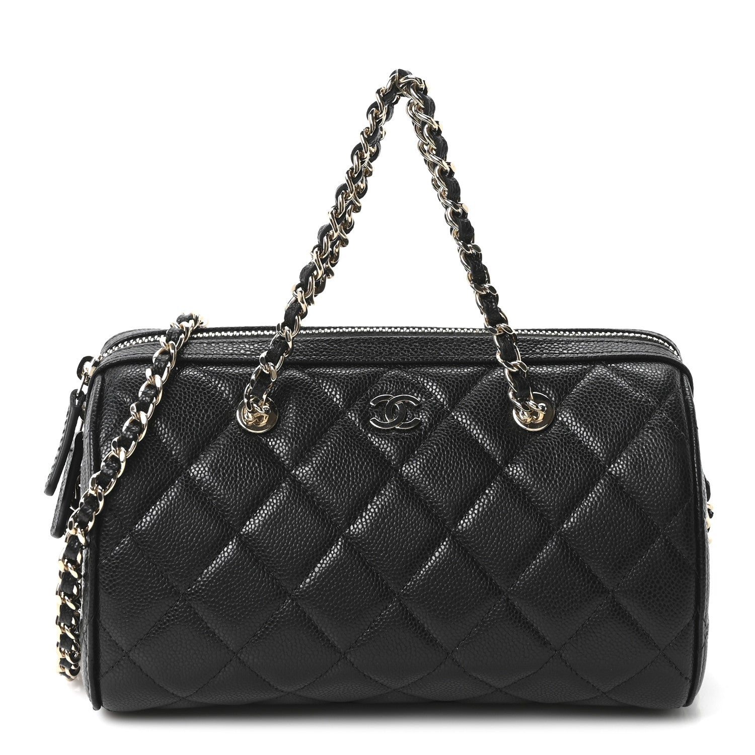 Chanel Caviar Quilted Barrel Purse With Chain  Black