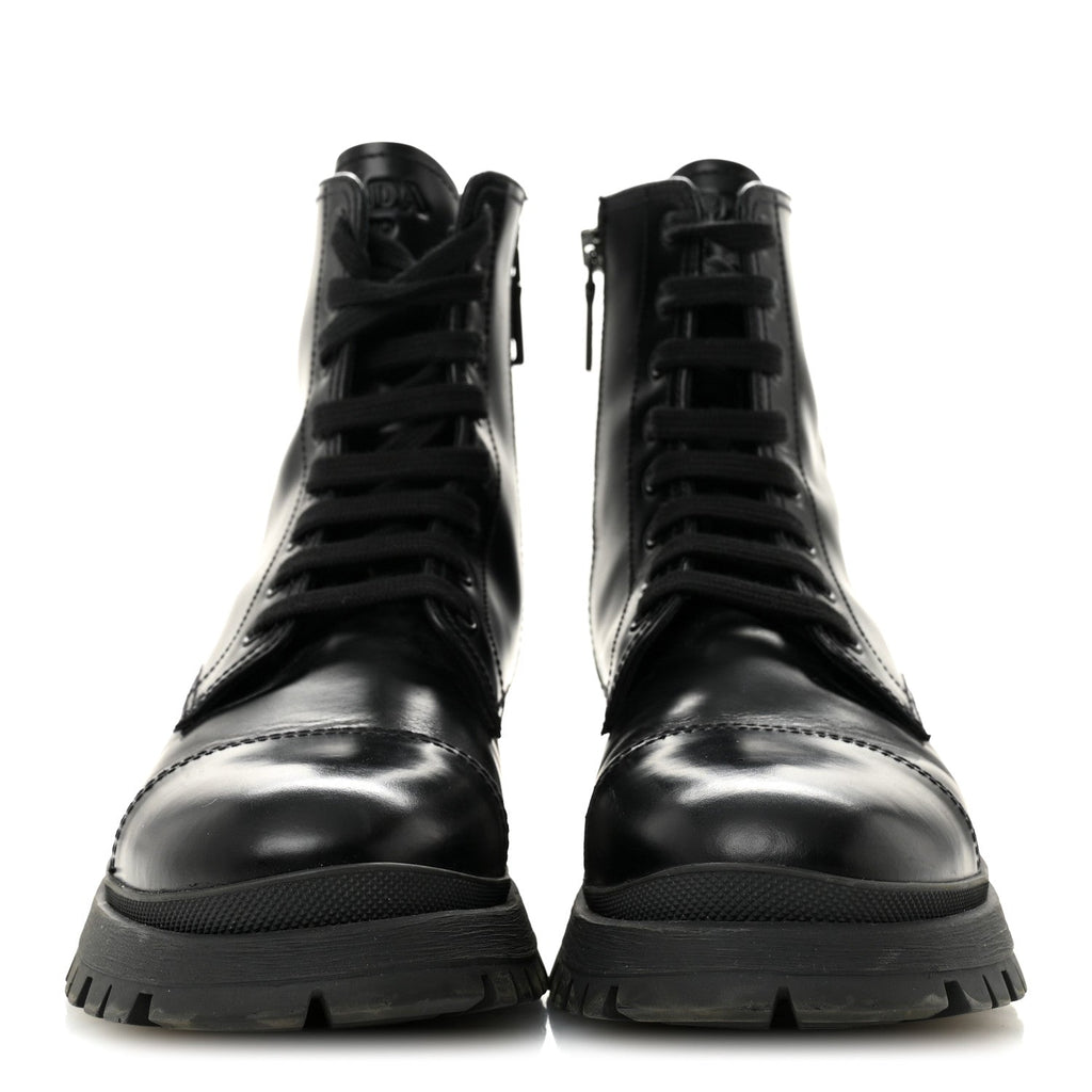 Prada Spazzolato Chocolate 50mm Combat Boots 36.5 Black