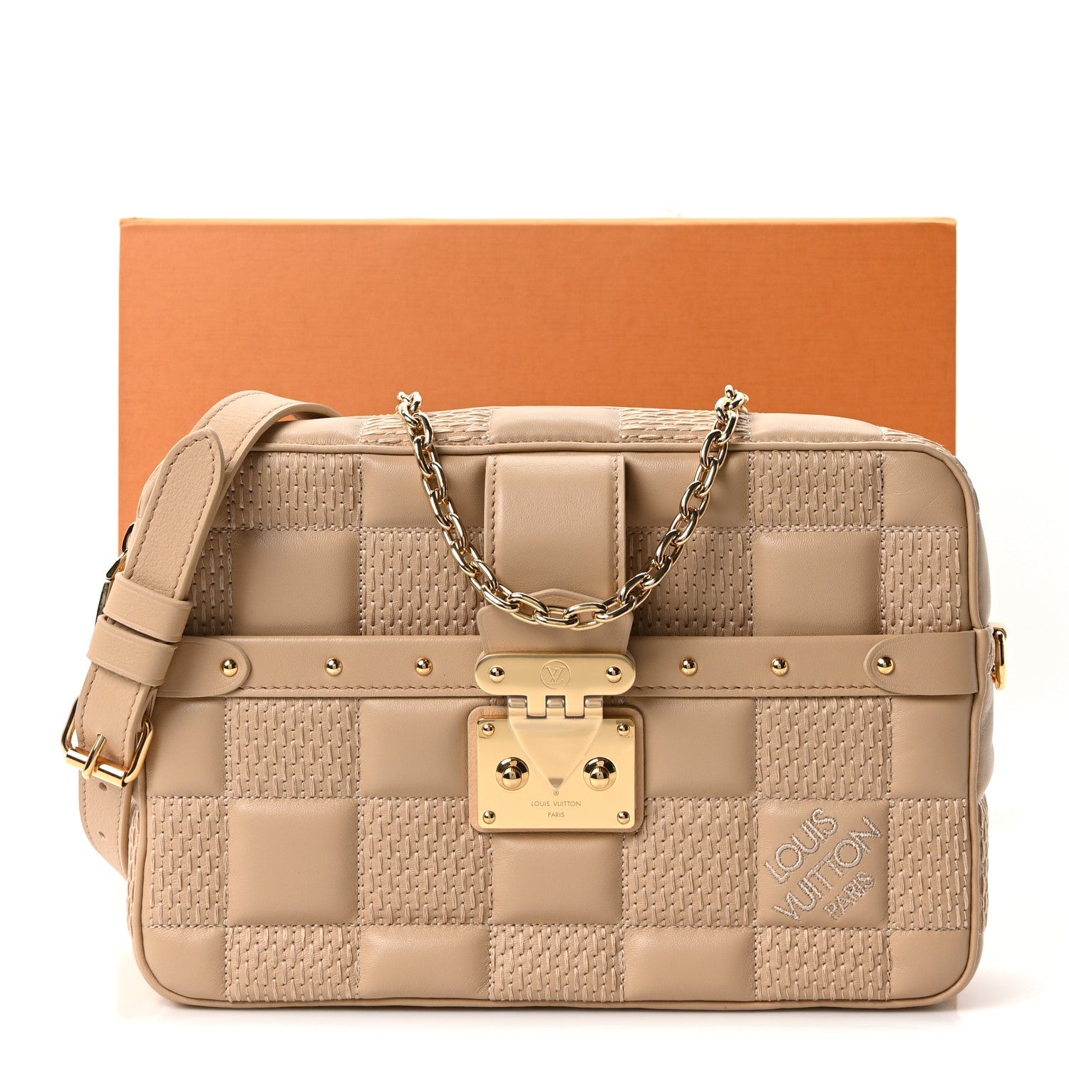 Louis Vuitton Lambskin Damier Quilt Troca MM Cashmere Beige
