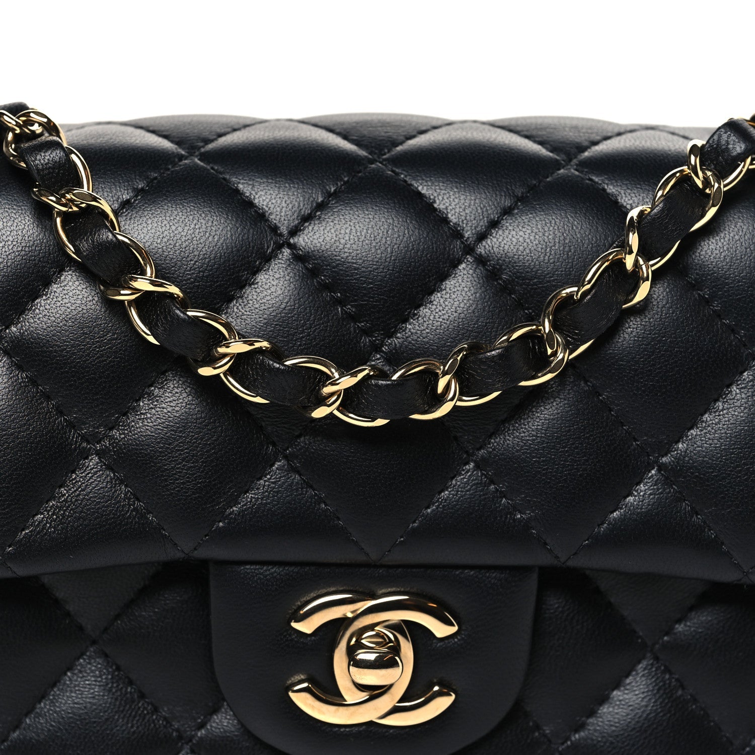 Chanel Lambskin Quilted Mini Rectangular Flap Black