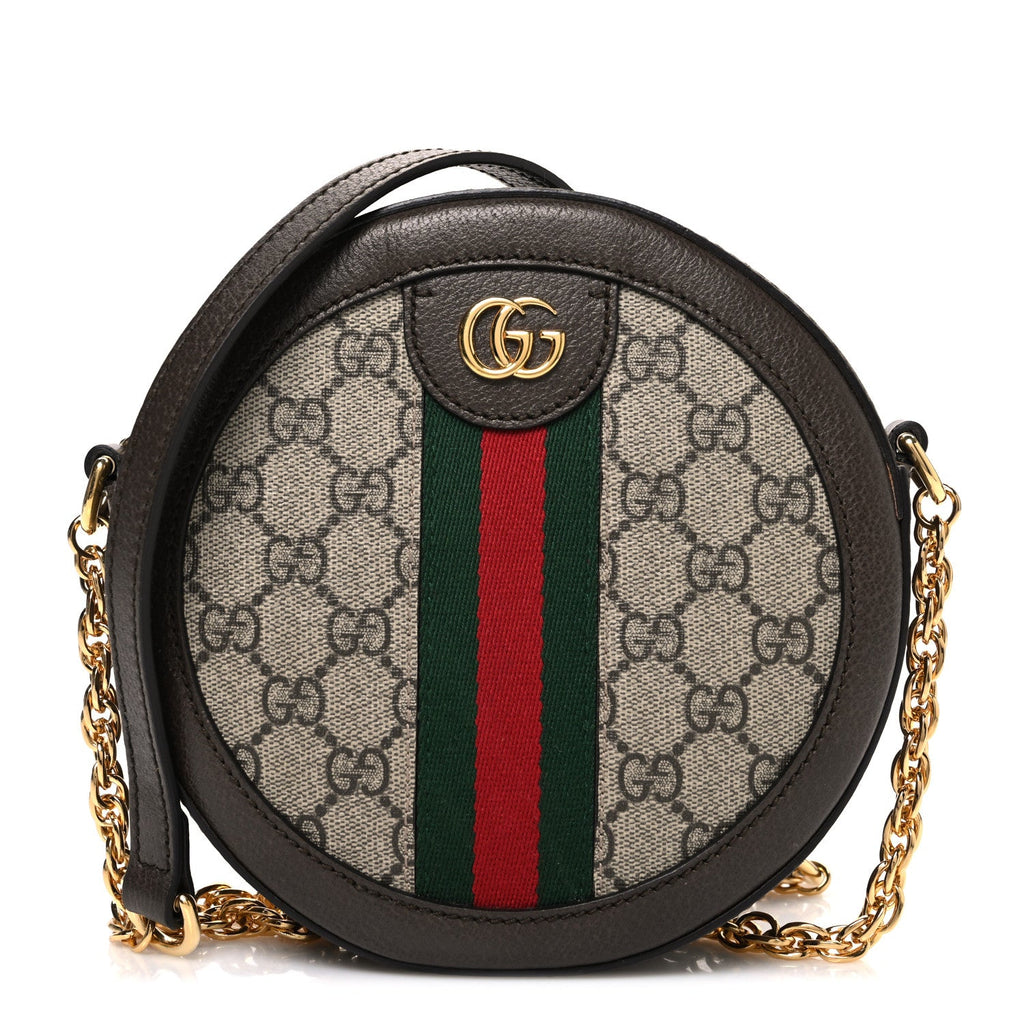 Gucci GG Supreme Monogram Web Mini Ophidia Round Shoulder Bag Brown