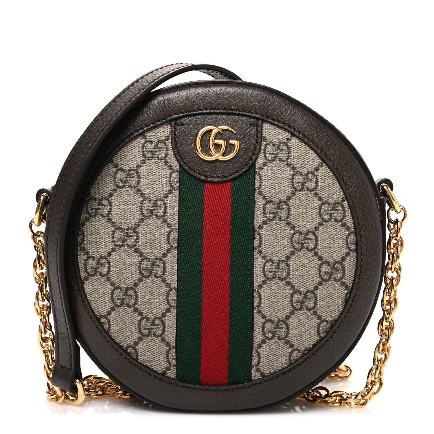 Gucci GG Supreme Monogram Web Mini Ophidia Round Shoulder Bag Brown