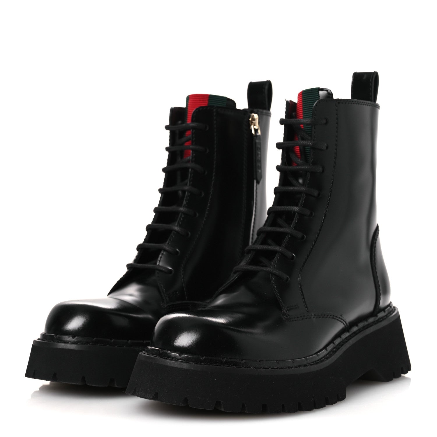 Gucci Spice Lux Nappa Web Combat Boots 36 Black