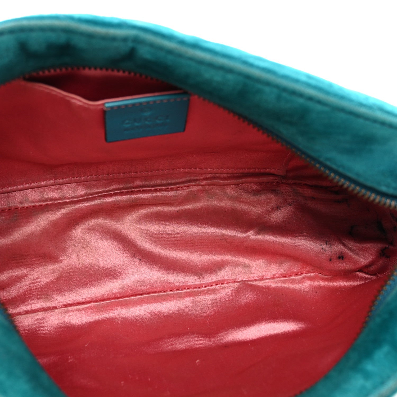 Gucci Velvet Matelasse Small GG Marmont Chain Shoulder Bag Pavone Cyan