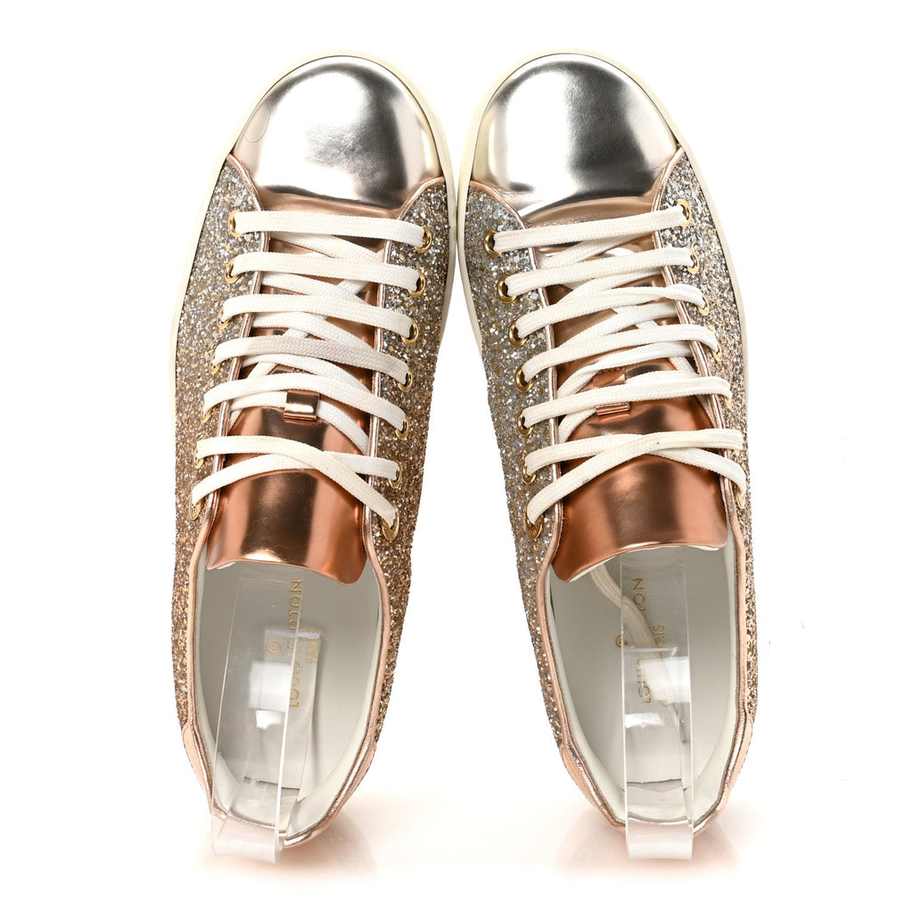 Louis Vuitton Metallic Glitter Frontrow Sneakers 37 Rose Gold