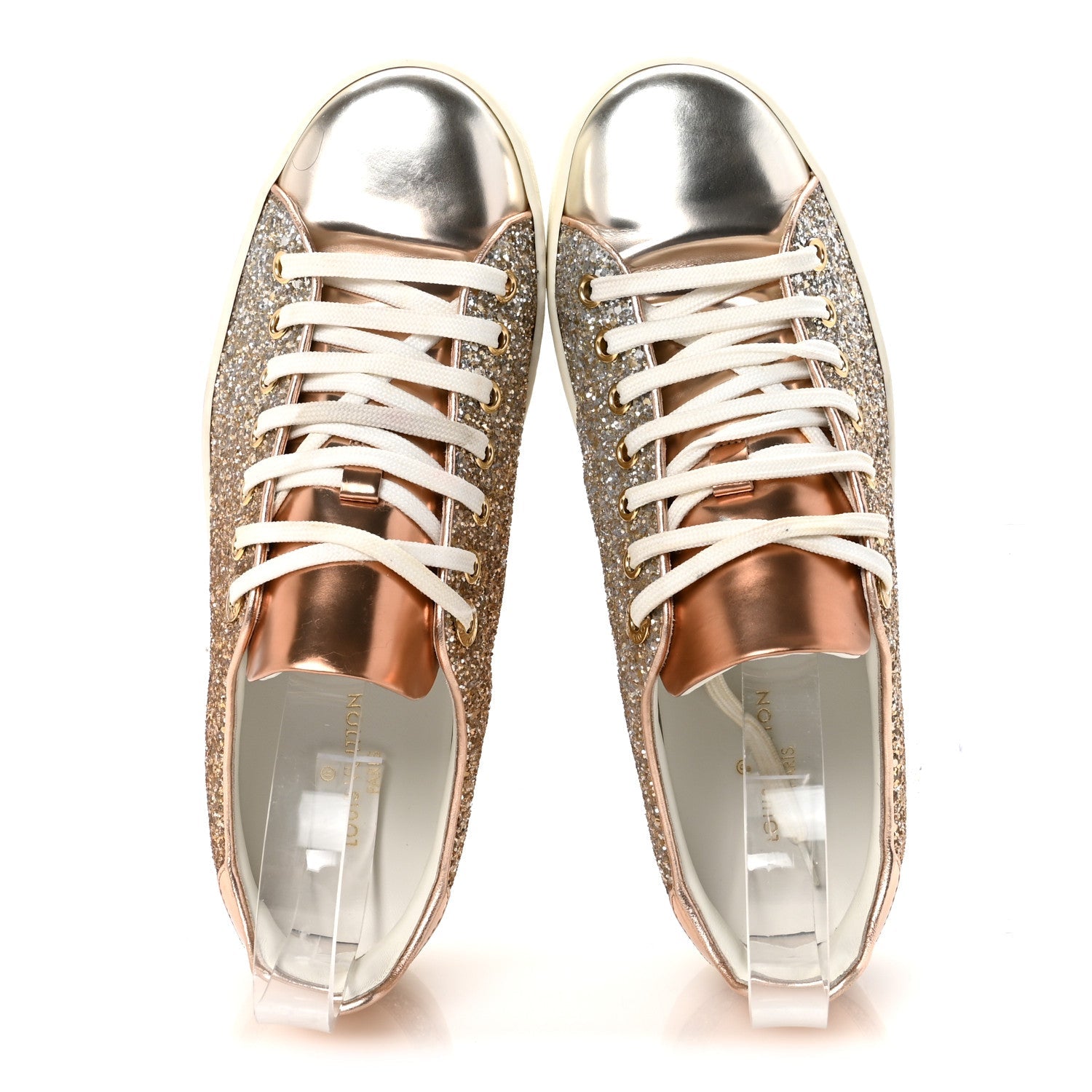 Louis Vuitton Metallic Glitter Frontrow Sneakers 37 Rose Gold