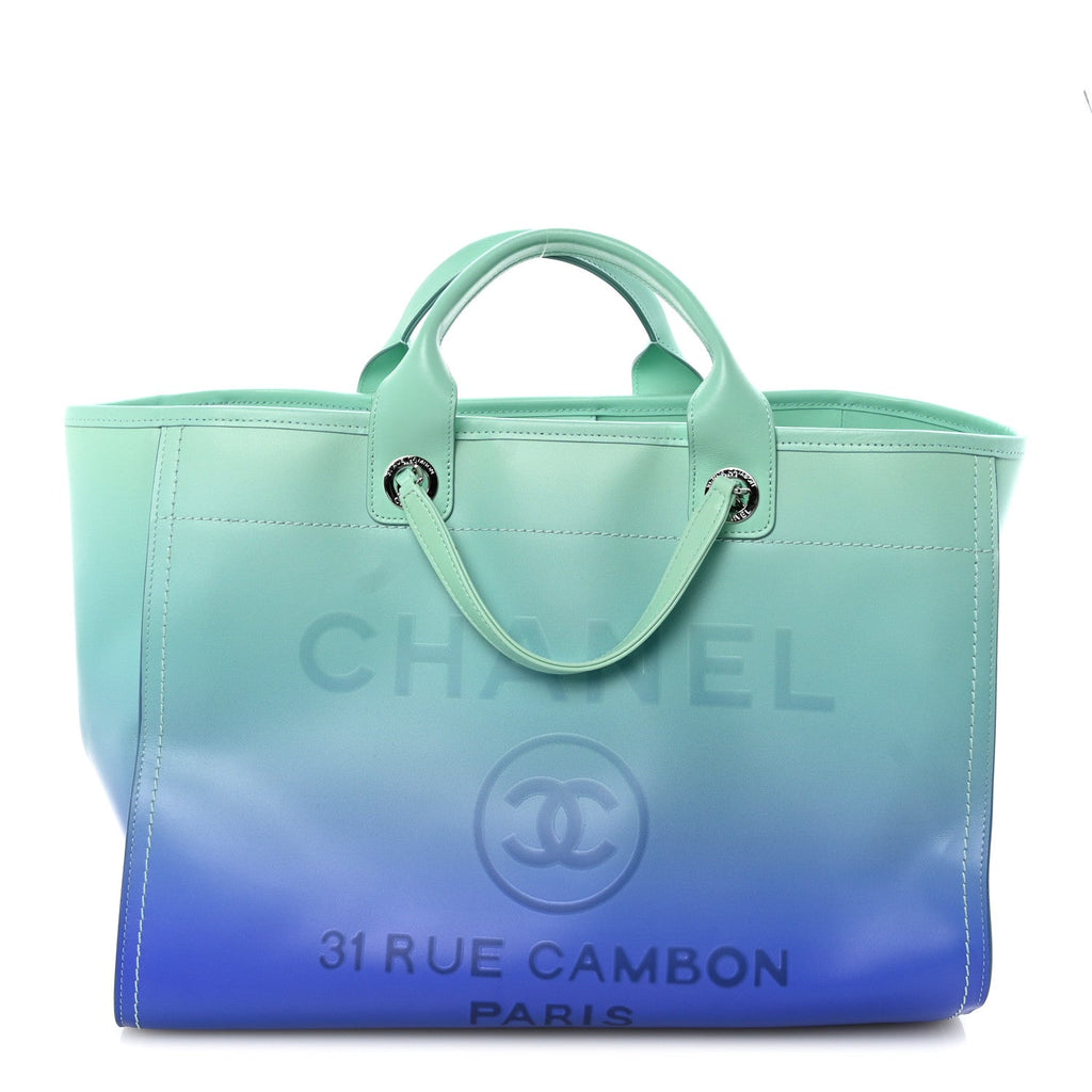Chanel Shaded Calfskin Medium Deauville Tote Light Green Turquoise Purple