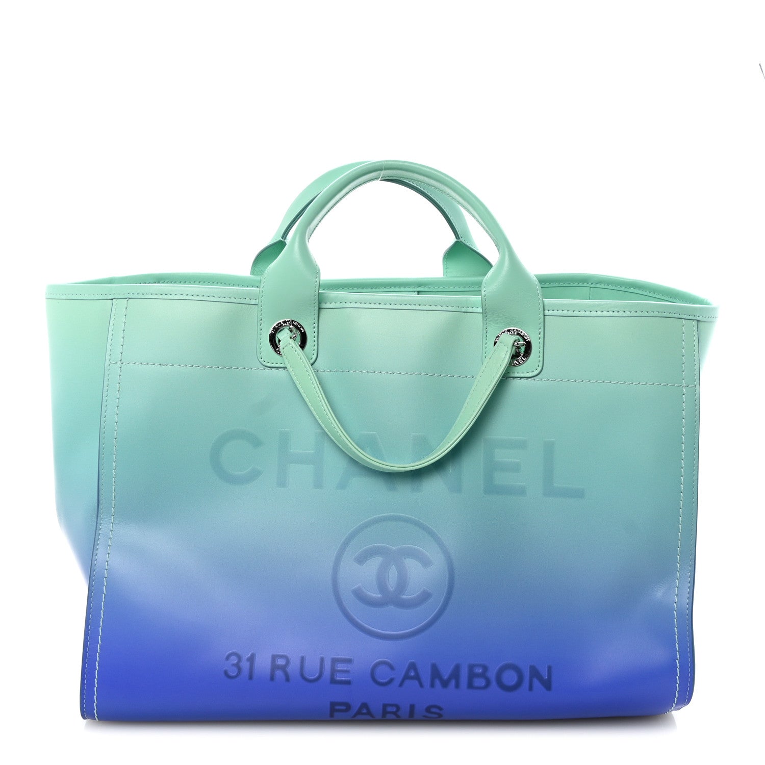 Chanel Shaded Calfskin Medium Deauville Tote Light Green Turquoise Purple