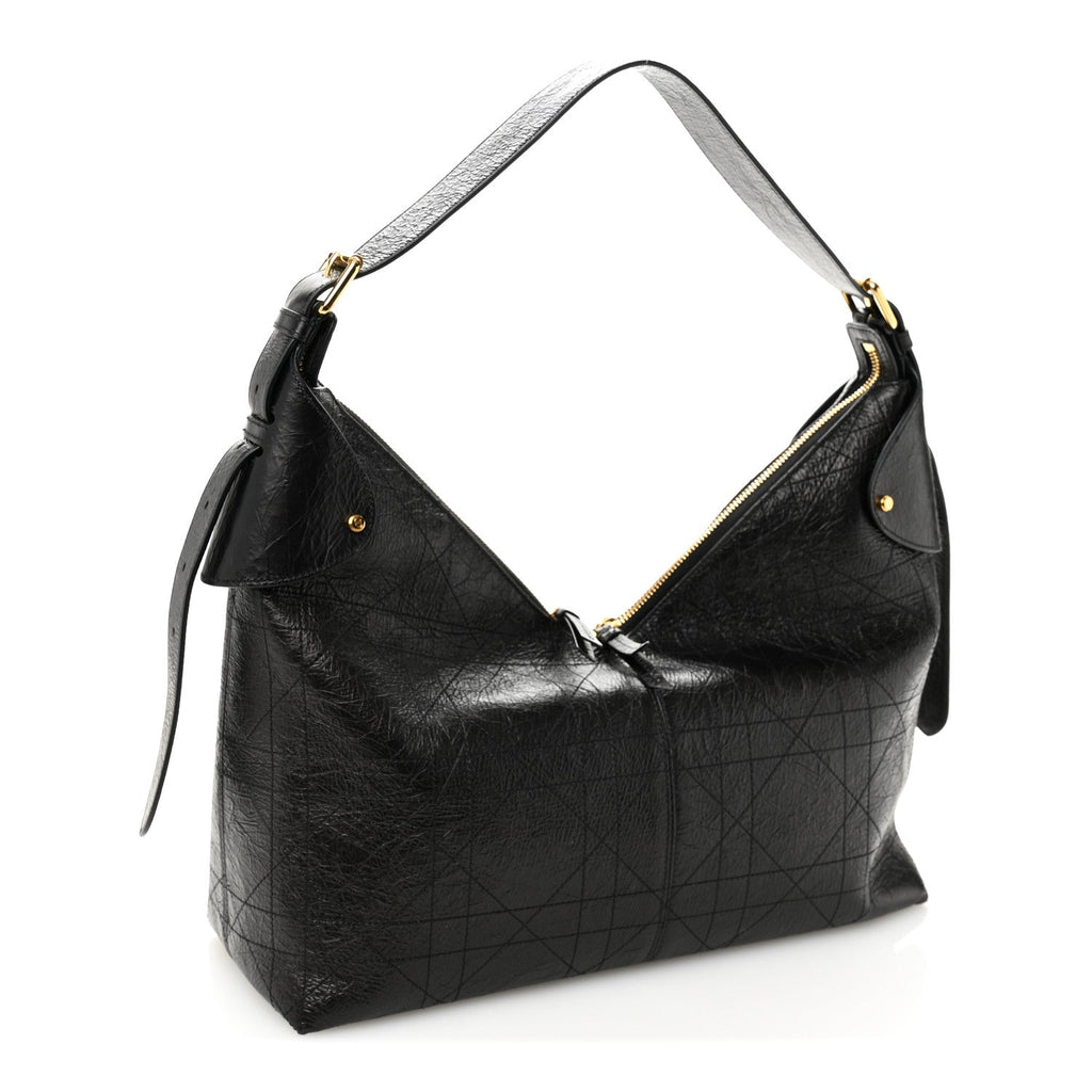 Christian Dior Crinkled Calfskin Macrocannage Large Voyage Bag Black