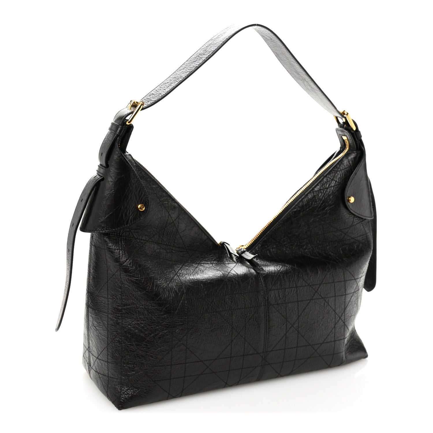 Christian Dior Crinkled Calfskin Macrocannage Large Voyage Bag Black