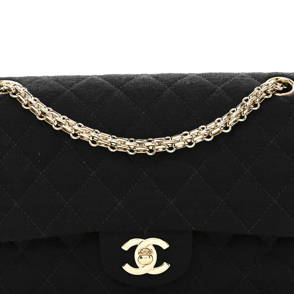 Chanel Jersey Quilted Medium Bijoux Chain Double Flap Black